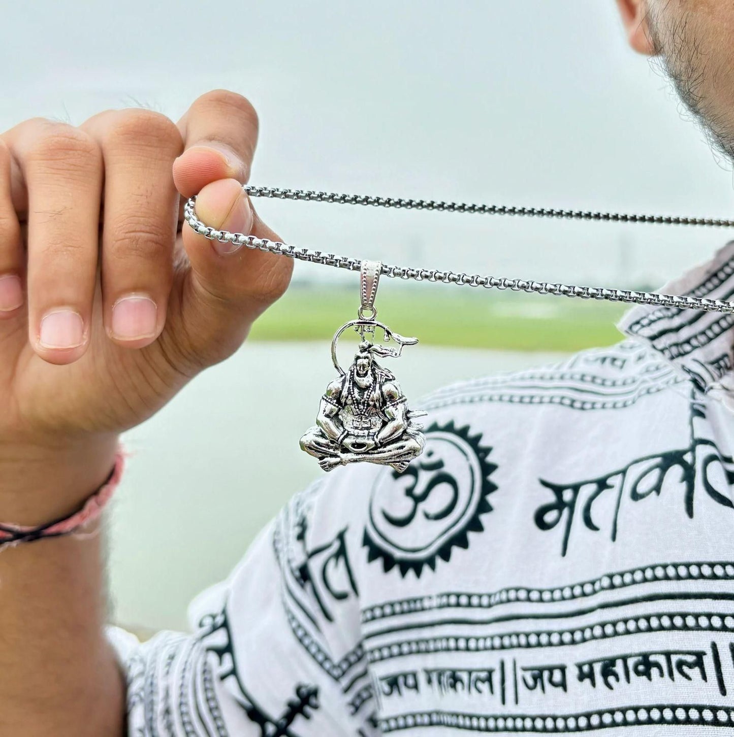 Power & Style: Lord Hanuman Oxidized Silver Chains (Pack of 4)