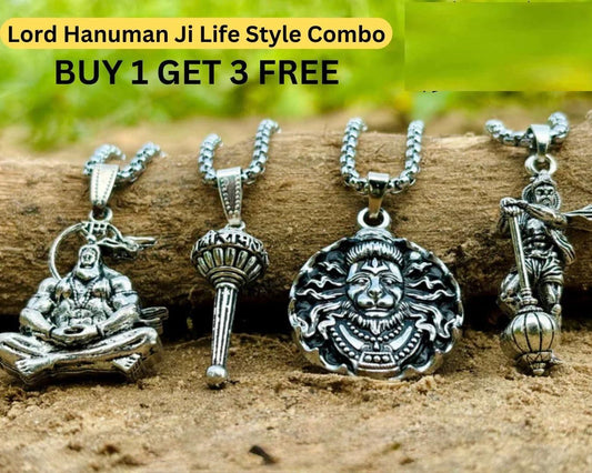 Power & Style: Lord Hanuman Oxidized Silver Chains (Pack of 4)