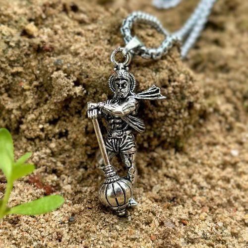 Power & Style: Lord Hanuman Oxidized Silver Chains (Pack of 4)